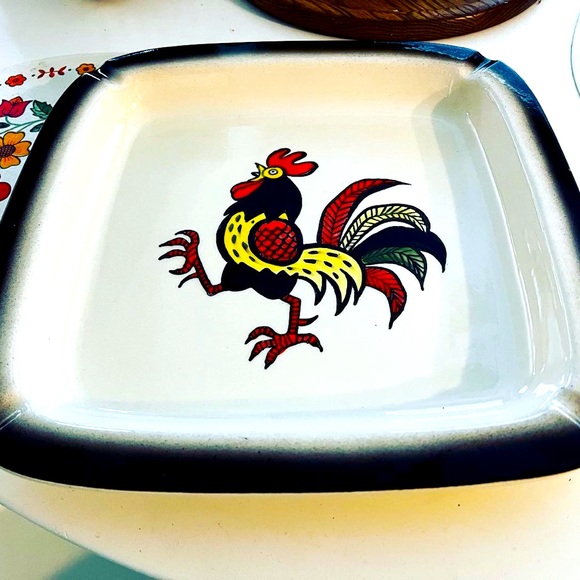 Vintage Other - 🐓 VINTAGE 12x12 1960’s RED ROOSTER POPPY TRAIL HAND PAINTED PLATTER PLATE DISH